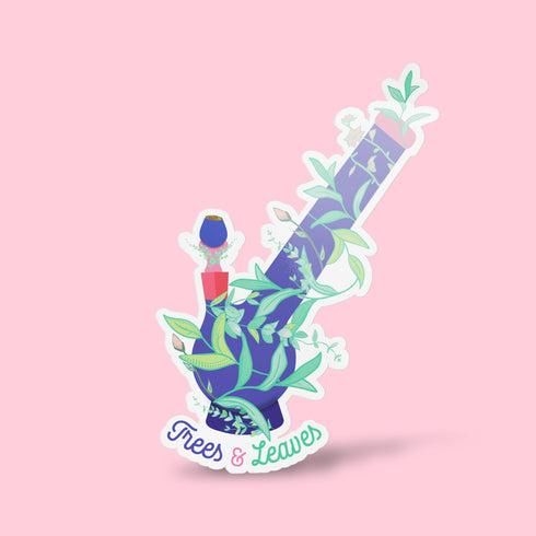 Cannabis "Trees and Leaves" Bong Floral Art Premium Vinyl Sticker, 420 Hydroflask Labels, Laptop Decal, Stoner Gifts